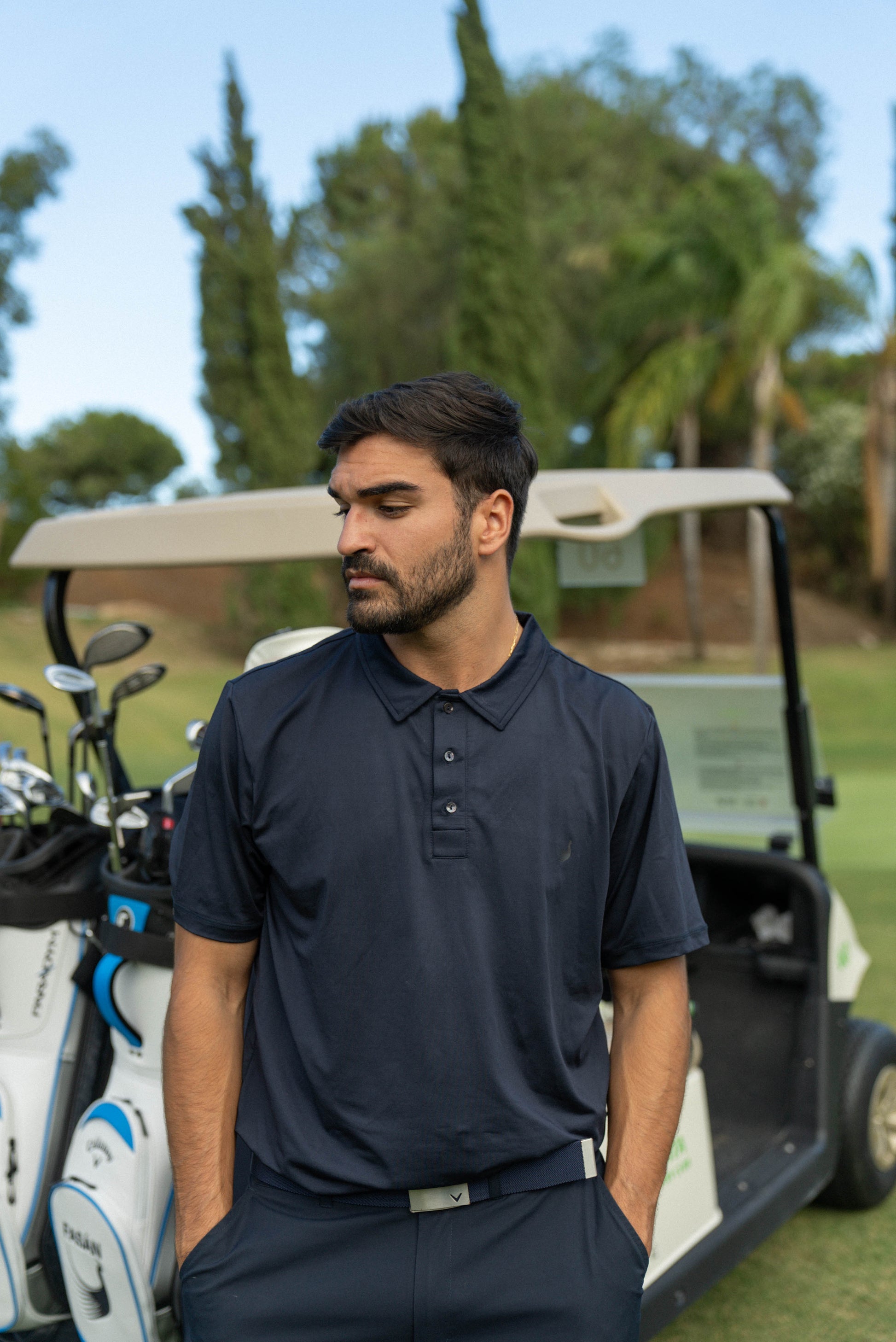 Fasán golf navy pique with logo